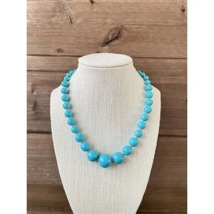 Vintage Teal Graduated Beaded Necklace - Marvella Patent - 24”